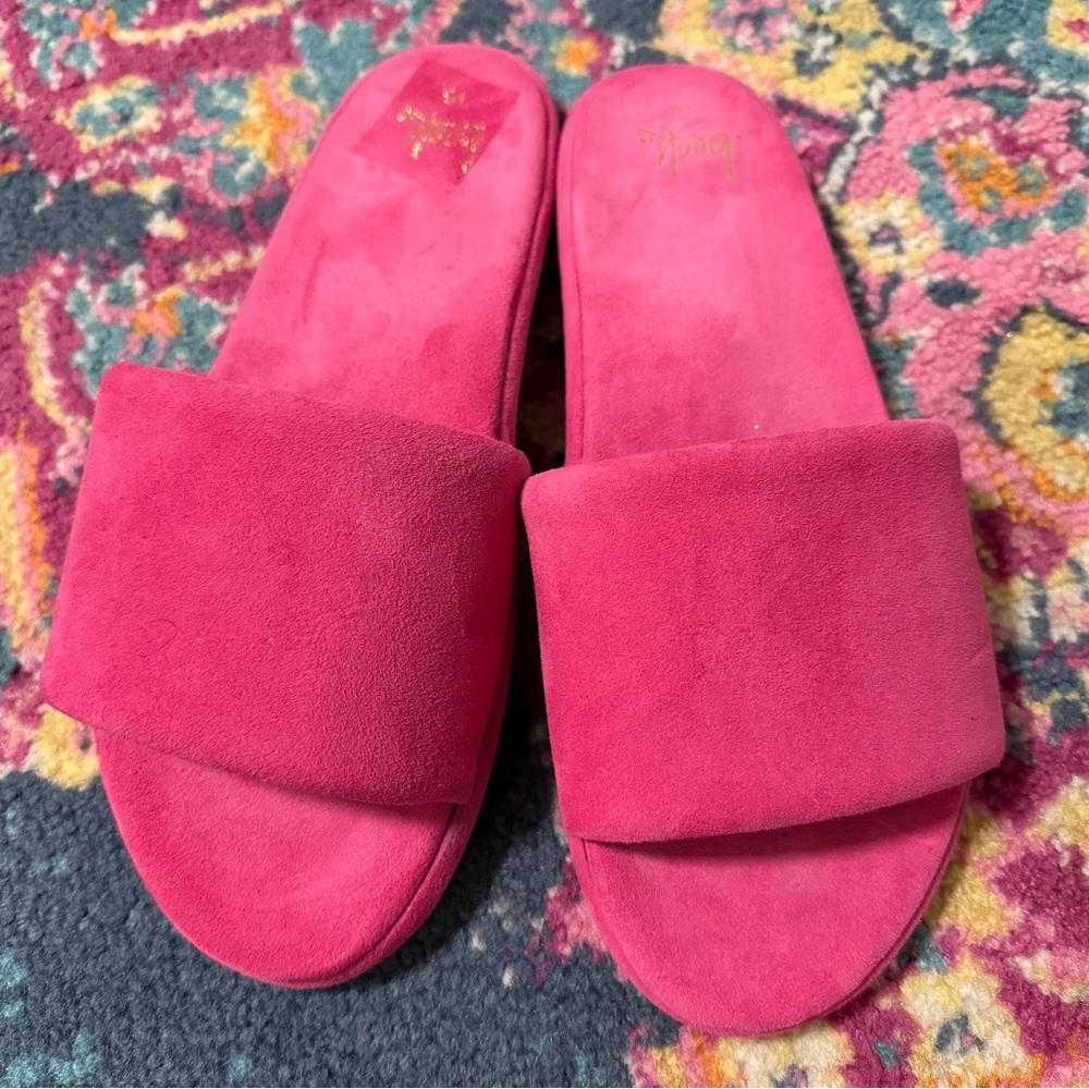 Brand new never worn, Beek puffbird Pink Suede Slide Sandals